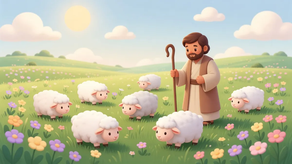 Ilustración infantil del versículo Juan 10:11