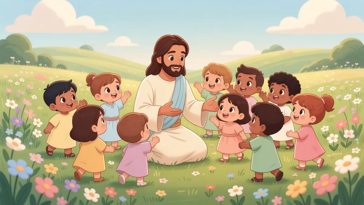 Ilustración infantil del versículo Mateo 19:14
