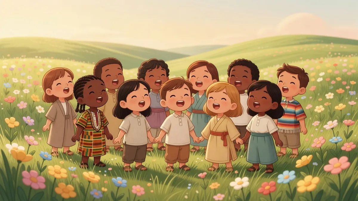 Ilustración infantil del versículo Salmos 100:1