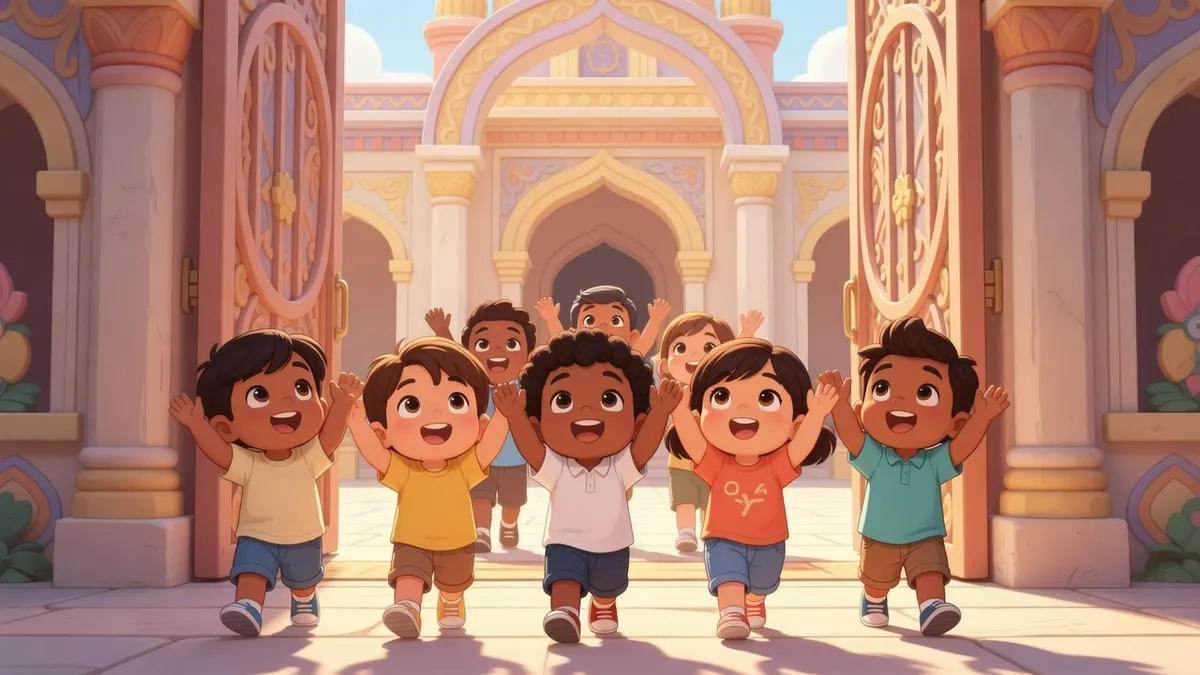 Ilustración infantil del versículo Salmos 100:4